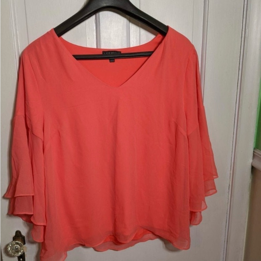 Lane Bryant Pink/Coral Flutter Sleeve Asymmetrical Blouse